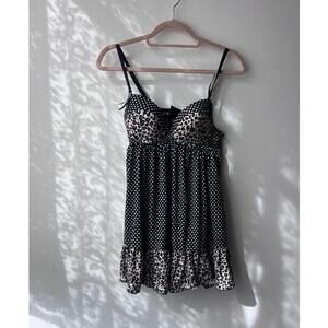 Y2K Vintage Leopard Animal Print Polka Dot Babydoll Top Size Medium